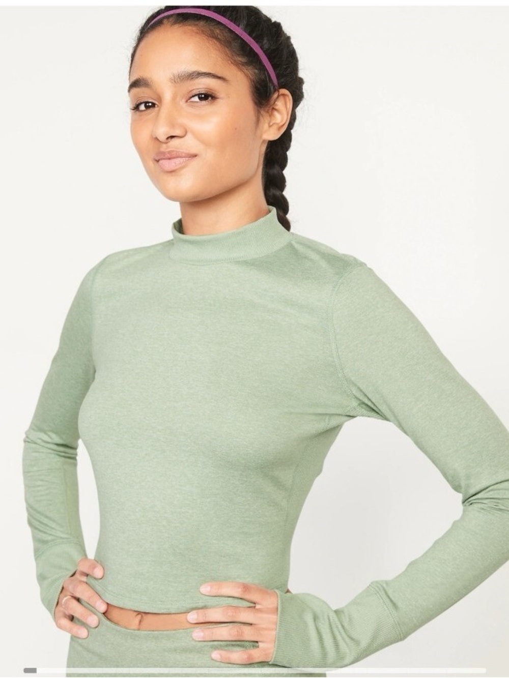 NWOT Old Navy Light Sage Mock Neck Long Sleeve Crop Top